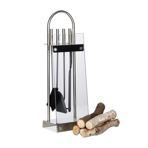 Ensemble serviteur de cheminée 5 pièces Noir - Argenté - Acier - 25 x 75 x 17 cm