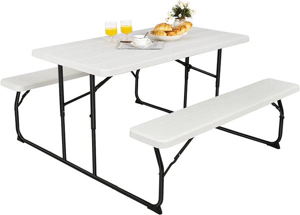 Klappbarer Picknicktisch OP70672 Weiß - Metall - Kunststoff