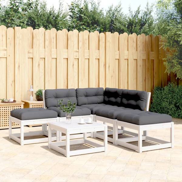 Garten-Lounge-Set 3034113-2 5-teilig Weiß - Massivholz - 63 x 78 x 73 cm