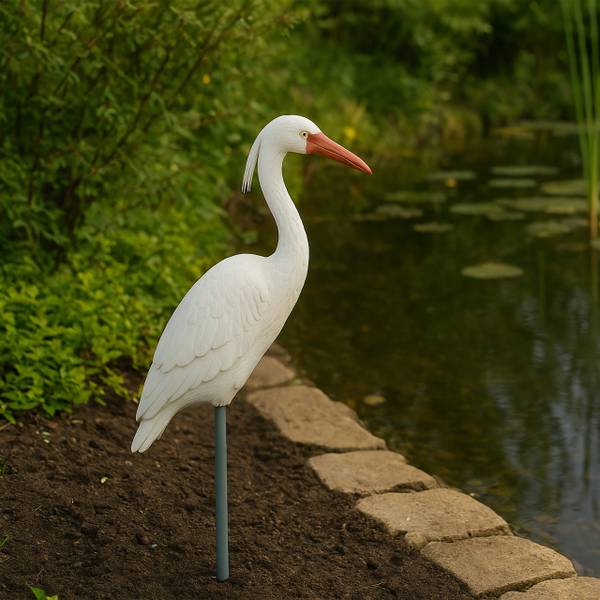 Gartendeko-Figur Reiher Grau - Orange - Weiß - Polyethylen - 66 x 61 x 14 cm