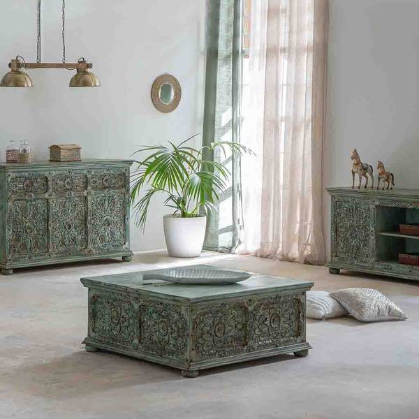 Couchtisch Dalian Blau - Massivholz - 100 x 47 x 100 cm