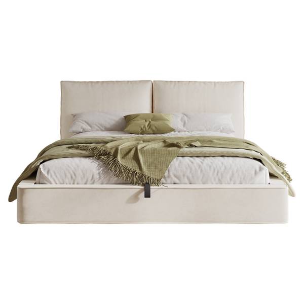 Gestoffeerd bed ZoommiⅡ beige - velours - 196 x 105 x 231 cm