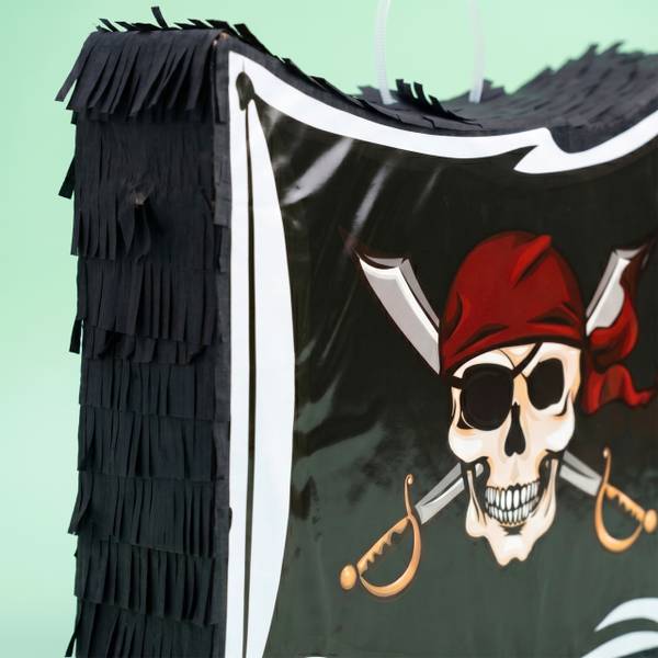 Pinata drapeau pirate avec bâton&masque Noir - Rouge - Blanc - Papier - Matière plastique - 40 x 35 x 8 cm
