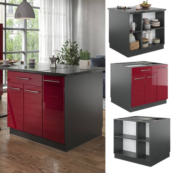 Îlot de cuisine Fame-Line 38713 Anthracite - Bordeaux brillant