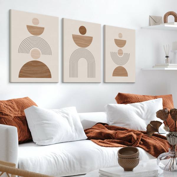 Leinwandbilder BOHO Abstraktion 3-er Set Beige - Braun - Weiß - Leinen - 90 x 40 x 40 cm