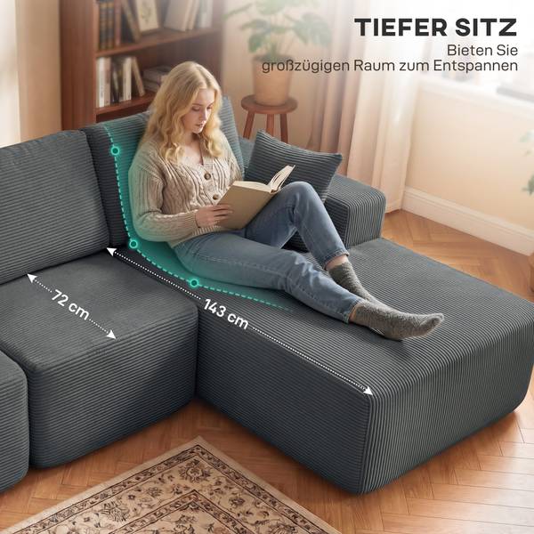 Ecksofa 83B-513V00CG Grau - Cord - 168 x 85 x 267 cm