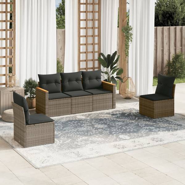 Garten-Lounge-Set 3035921-1 5-teilig Grau - Polyrattan - 55 x 69 x 62 cm