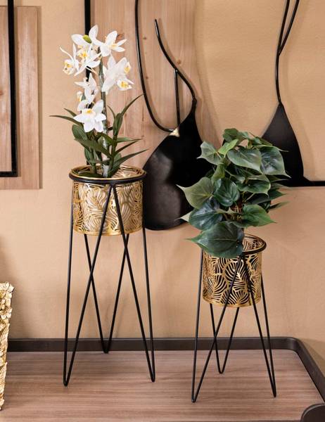Bloempot Drak 2Er Set goud - metaal - 20 x 46 x 21 cm