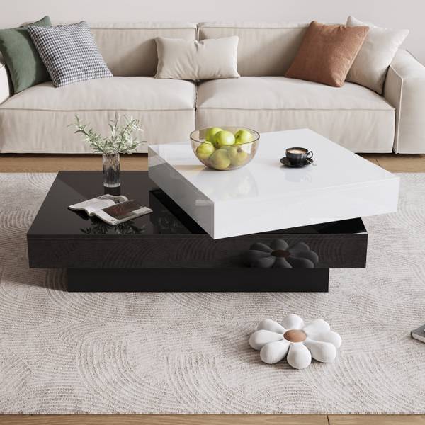 Drehbar Couchtisch Ourea Ⅱ Schwarz - Weiß - Holzwerkstoff - 60 x 36 x 103 cm