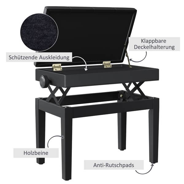 Klavierhocker 02-0710 Esche Schwarz Dekor