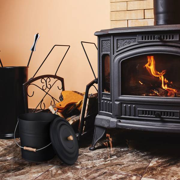 Schwarzer Ascheeimer mit Deckel 12l Schwarz - Braun - Stahl - 36 x 32 x 33 cm