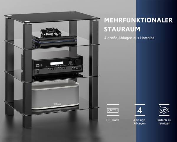 TV Rack Hifi Regal Schwarz - Glas - Metall - 43 x 77 x 47 cm