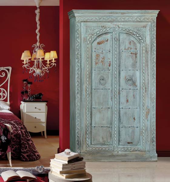Schrank 6874 Blau - Massivholz - 44 x 207 x 117 cm