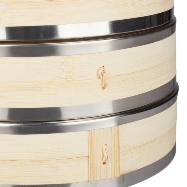 Bambus Dampfgarer 2 Etagen Braun - Silber - Holzverbundwerkstoff - 26 x 16 x 26 cm