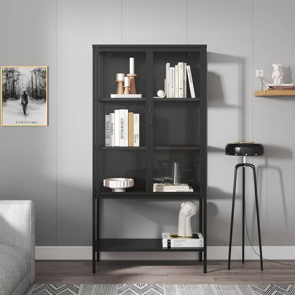 Vitrinenschrank Borshavisa I. Schwarz - Stahl - Klarglas - 80 x 160 x 35 cm