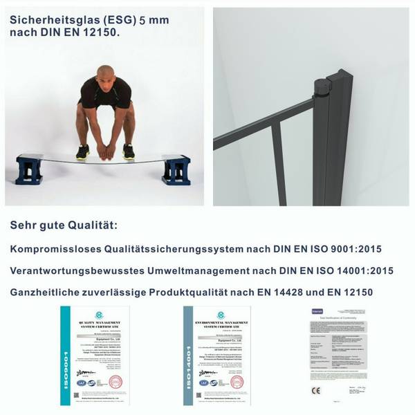 Duschabtrennung Badewannenaufsatz Schwarz - Glas - 150 x 140 x 0 cm
