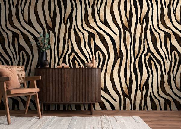 Fototapete Animalprint Zebra Beige - Schwarz - Braun - Fleece - 159 x 280 x 1 cm