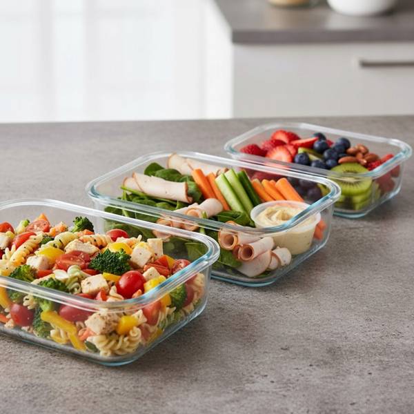 4er-Set Glas-Frischhaltedosen  Lunchbox Weiß - Glas - 23 x 8 x 18 cm