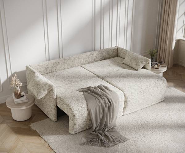 Schlafsofa mit Ecksofa Funktion Nappa Beige