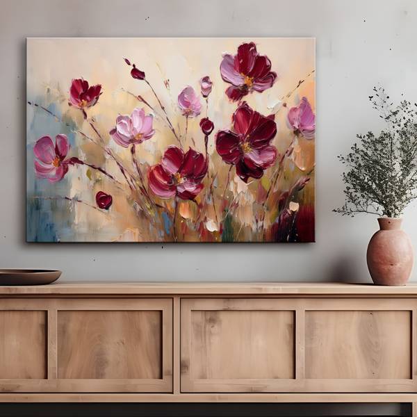 Wandbild gemalte mohnblumen 100 x 70 cm