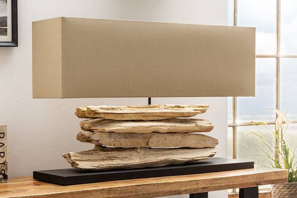 Tischlampe RIVERINE Beige - Braun - Leinen - Eisen - 80 x 51 x 20 cm