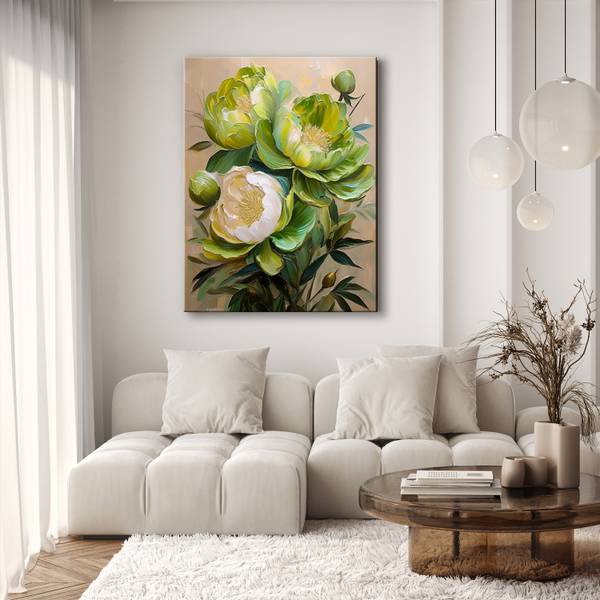 Wandbild gemalte blumen pfingstrose 40 x 60 cm