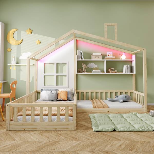 Kinderbett HomeyGLOW Ⅰ Braun - Holzwerkstoff - 205 x 174 x 242 cm