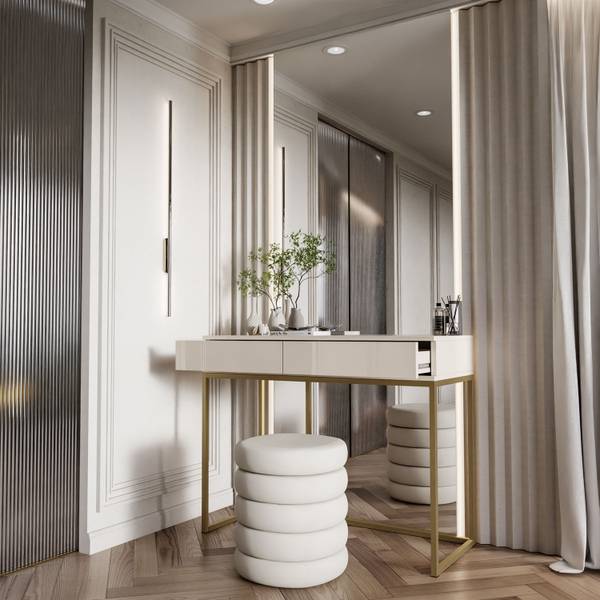 Konsole BLANCO Beige - Hochglanz Beige - Gold