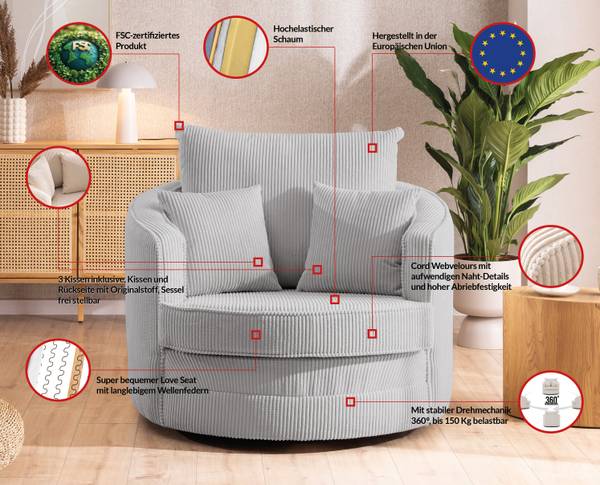 Draaistoel Ted II lichtgrijs