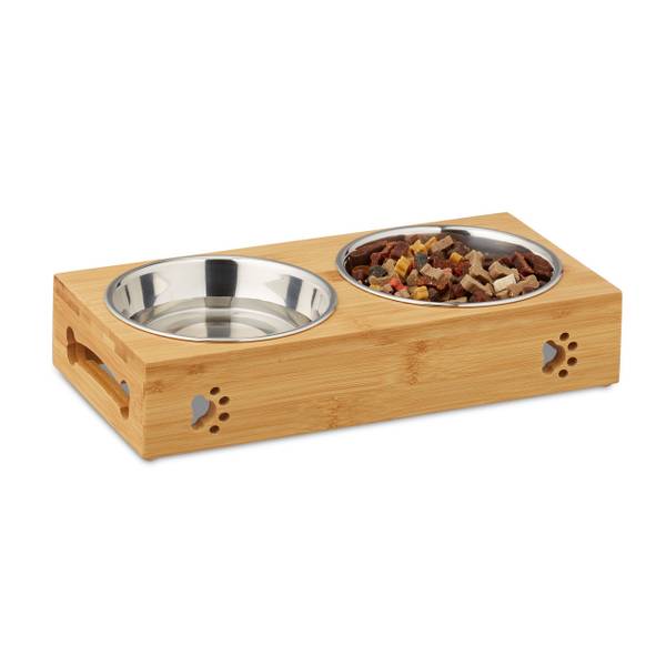 Doppelte Futterbar für Hunde Braun - Silber - Edelstahl - 32 x 7 x 15 cm