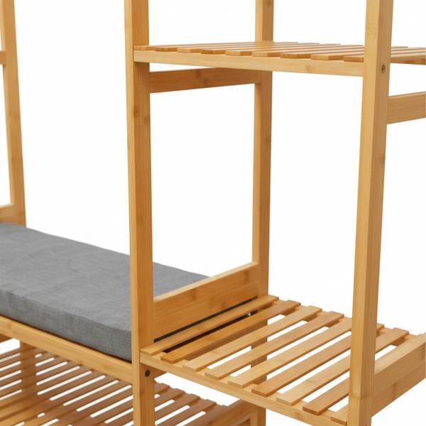 Garderobenständer mit Sitzbank & Haken Schwarz - Braun - Grau - Polyester - 104 x 175 x 30 cm