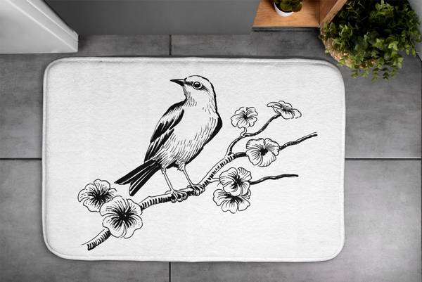 Badteppich Vogel in einem Baum Weiß - Polyester - 75 x 45 x 75 cm