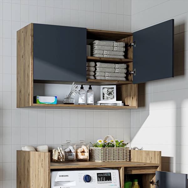 Waschmaschinenschrank DERIN-II-100 Eiche Grau Dekor