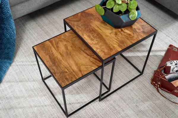 Sofatisch 2er-Set eckig ANABELA holz Braun - Mango - 44 x 44 x 40 cm