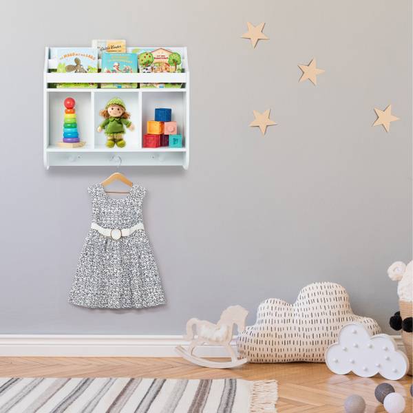 Boekenrek kind voor wand 5 vakken wit - plaatmateriaal op houtbasis - 52 x 60 x 18 cm