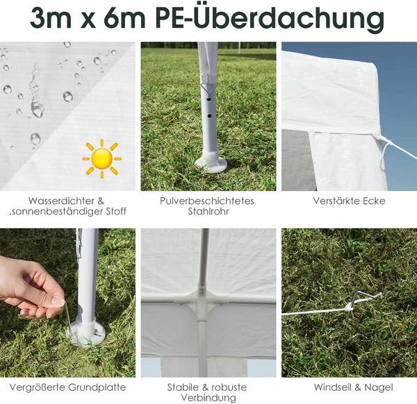 Gartenpavillon Partyzelt 6m x 3m Weiß - Kunststoff - 600 x 260 x 300 cm