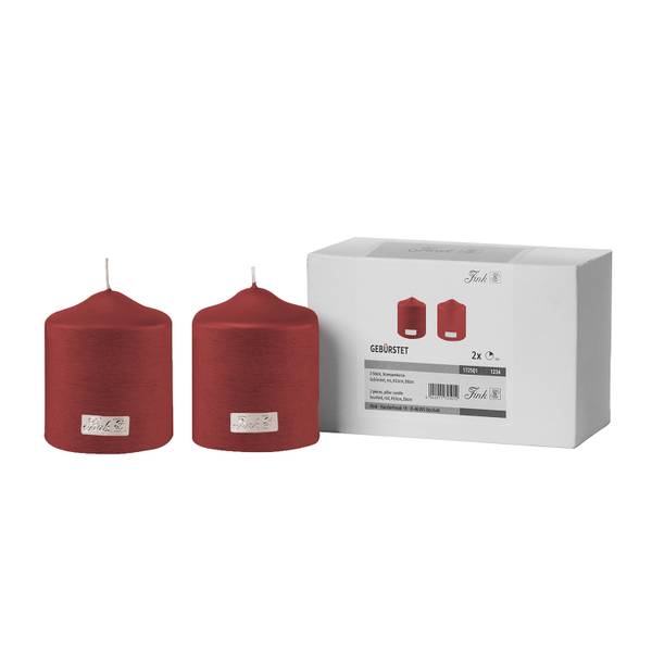 2er Set metallic Stumpenkerze CANDLE Bordeaux - Höhe: 10 cm