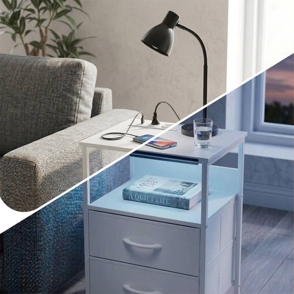 Bijzettafel met LED & USB wit