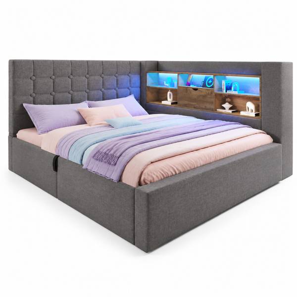Polsterbett OK-Bett-013 mit Stauraum Grau - 200 x 140 cm