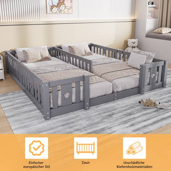 Bettrahmen HF089 Grau - Massivholz - 188 x 40 x 206 cm
