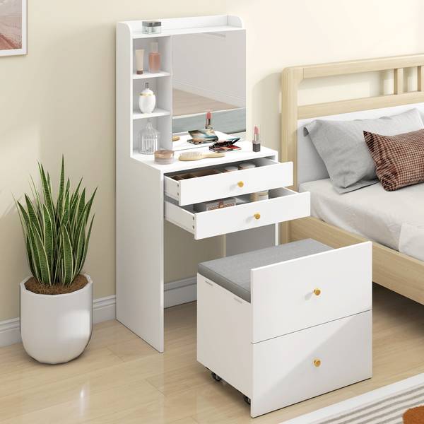 Schminktisch-Set 83D-233V90WT Weiß - Holzwerkstoff - 40 x 133 x 60 cm