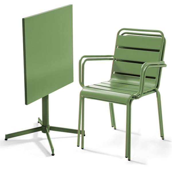 Gartentisch-Set und 2 Sessel Palavas Grün - Metall - 70 x 72 x 70 cm