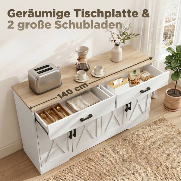 Sideboard 83A-534V90WT Weiß - Zink - 39 x 81 x 140 cm