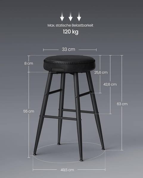 Barhocker 100357 (2er Set) Schwarz - Stahl - 59 x 52 x 18 cm