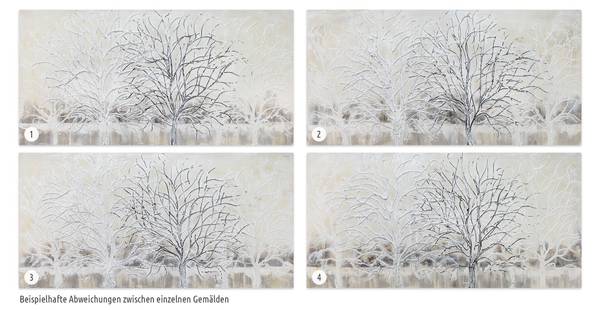 Tableau peint à la main Branche argentée Beige - Blanc - Coton - 120 x 60 x 4 cm