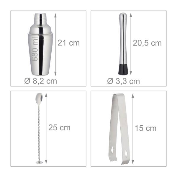 Cocktail Set 11-teilig Edelstahl Schwarz - Braun - Silber - Bambus - Metall - 28 x 26 x 11 cm