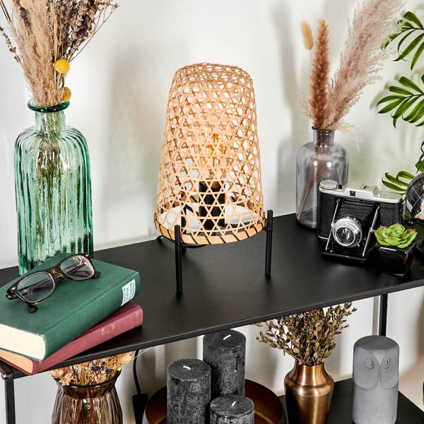 Tischleuchte Decollatura Beige - Schwarz - 19 x 53 x 19 cm - Flammenanzahl: 1 - Metall - Rattan