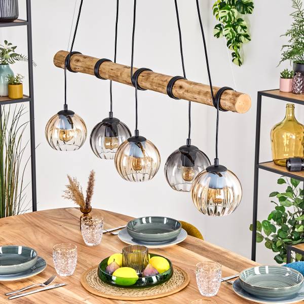 Pendelleuchte Cesaro Braun - Grau - Holzwerkstoff - Metall - 34 x 150 x 100 cm