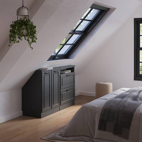 Dachschrägenschrank-Set Rion 55949 Anthrazit - Eiche Landhaus Dekor - Breite: 120 cm