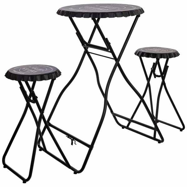 Tisch mit Hocker Jardin Mueble 3-tlg. Schwarz - Metall - 148 x 60 x 102 cm